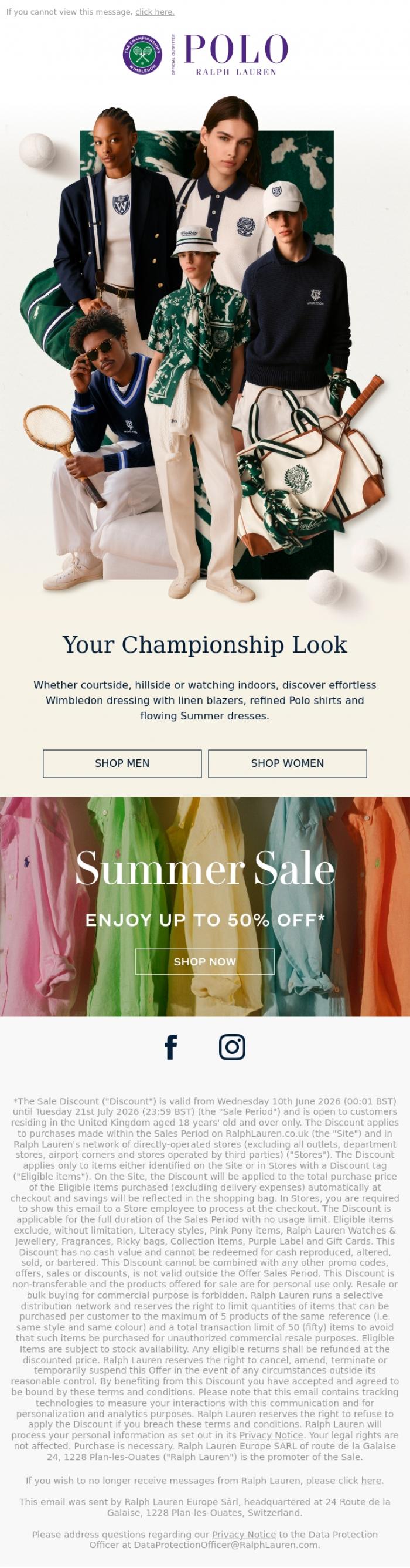 Email Design Inspiration from Ralph Lauren, Tailored for the Wimbledon Final