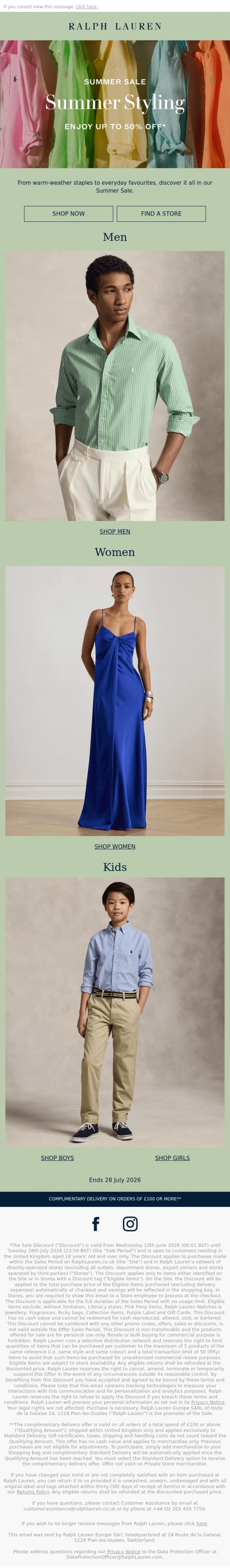 Email Design Inspiration from Ralph Lauren, Final Reductions | Summer Sale