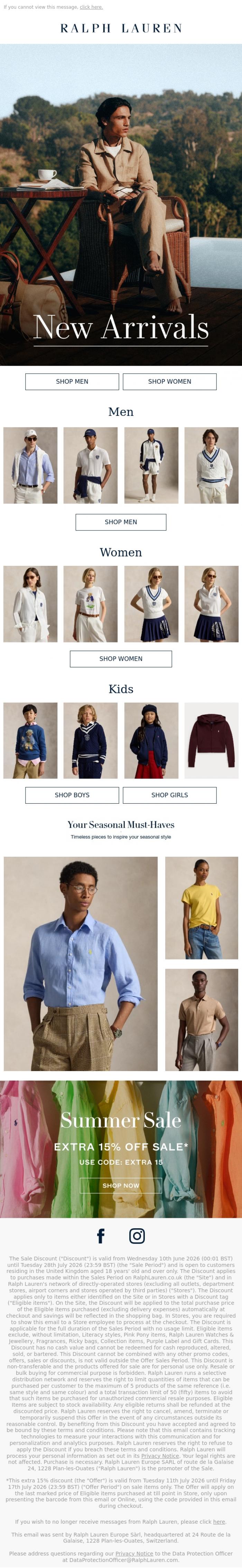 Email Design Inspiration from Ralph Lauren, Just In: Summer Ready Style