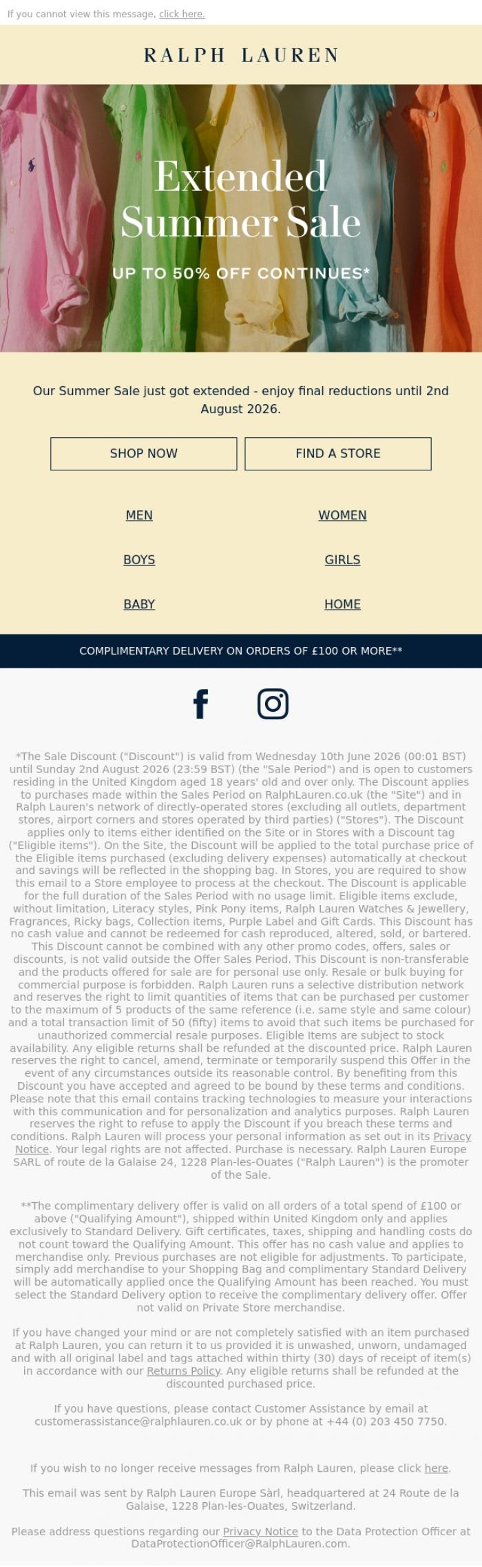 Email Design Inspiration from Ralph Lauren, Summer Sale: Extended