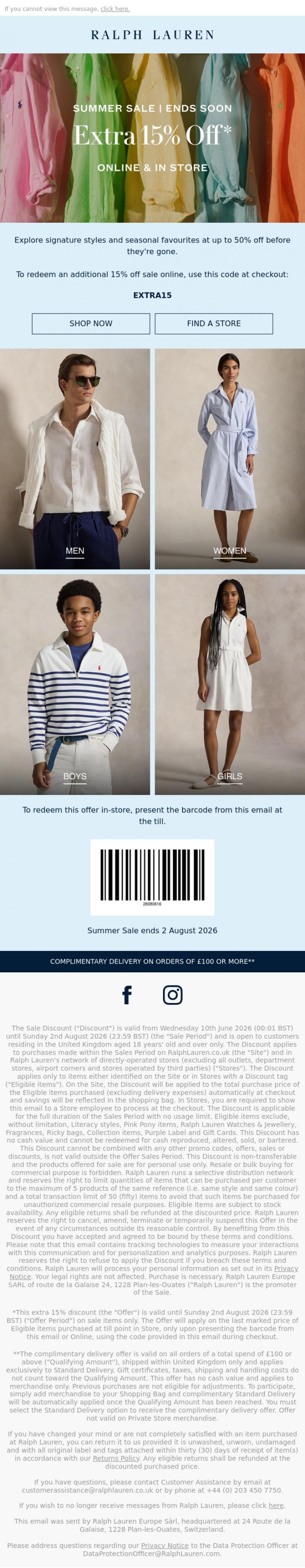 Email Design Inspiration from Ralph Lauren, The Summer Sale Ends Soon