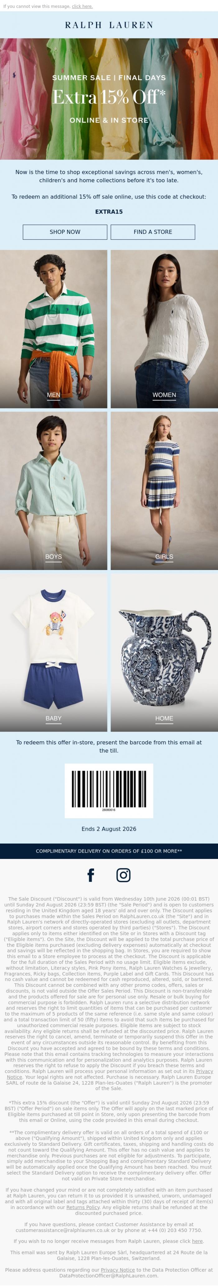 Email Design Inspiration from Ralph Lauren, Final Days To Shop Our Summer Sale