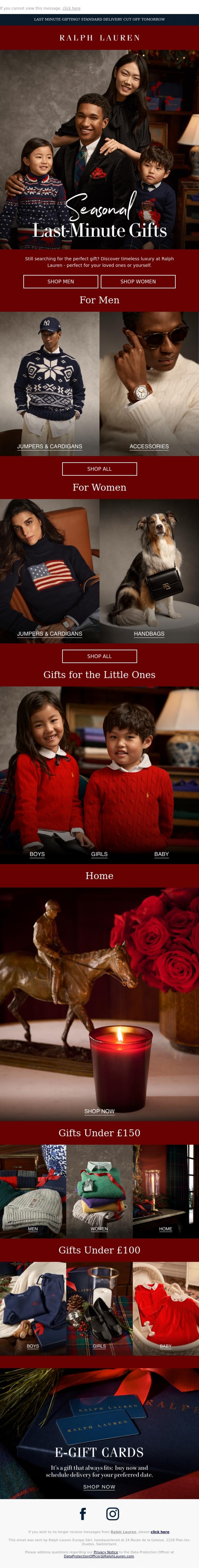 Email Design Inspiration from Ralph Lauren UK, Holiday Gifting, Refined