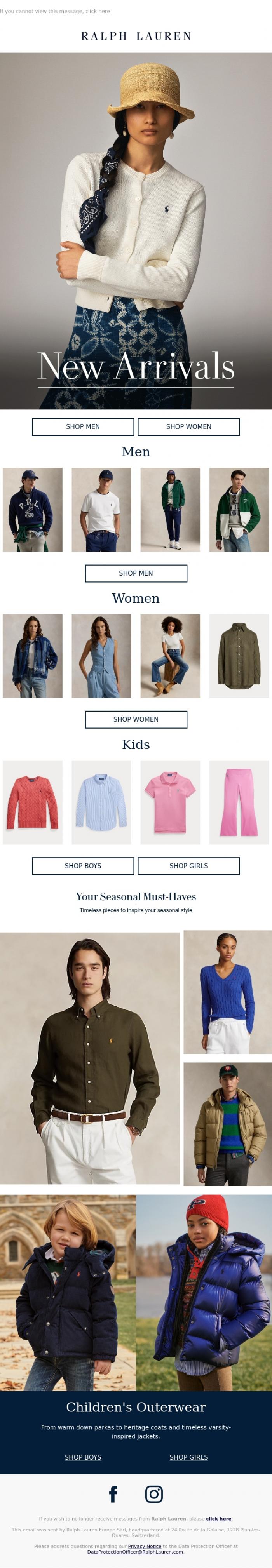 Email Design Inspiration from Ralph Lauren UK, Discover Our Newest Arrivals