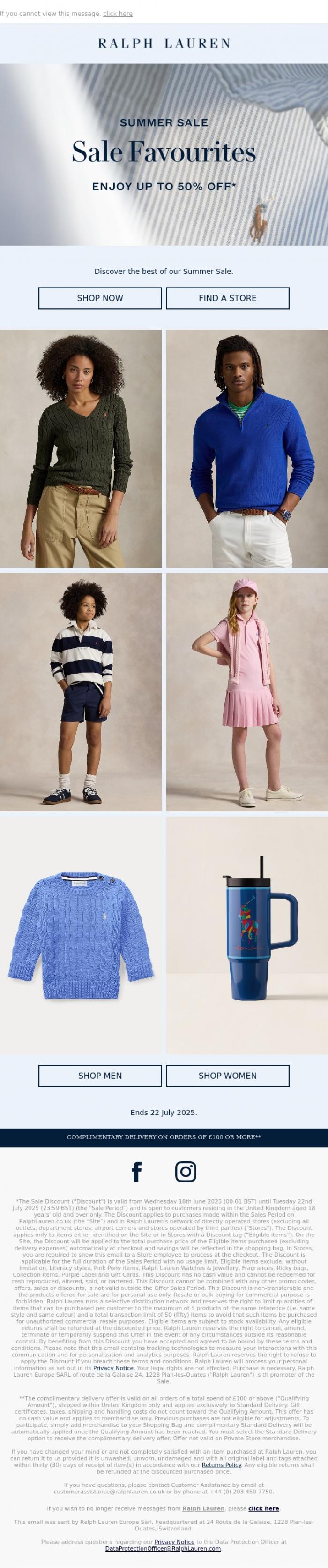 Email Design Inspiration from Ralph Lauren UK, Discover Our Summer Sale Favourites