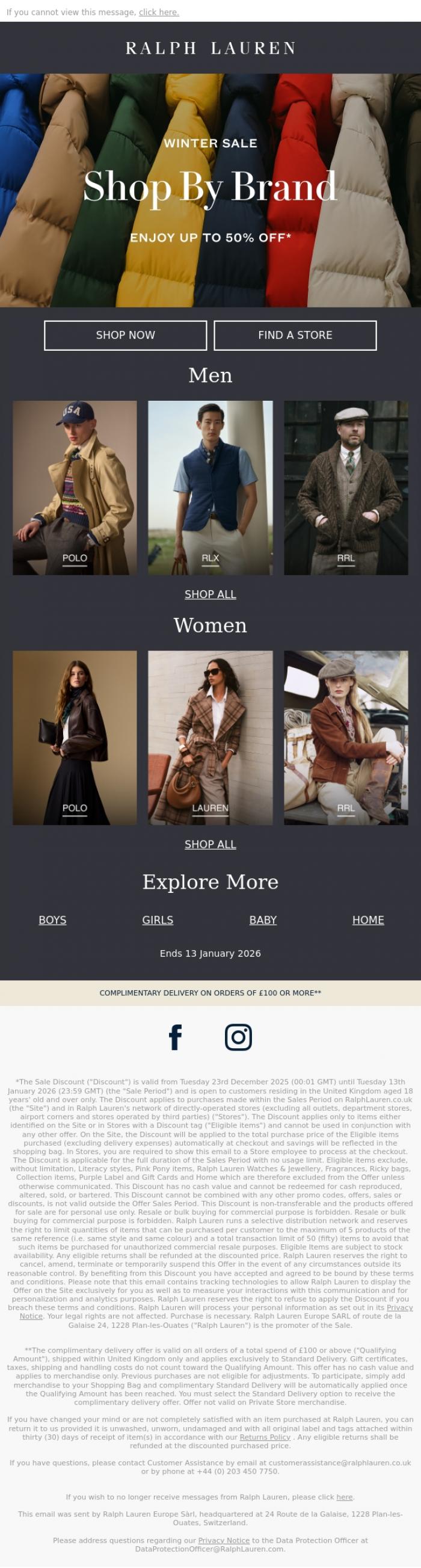 Email Design Inspiration from Ralph Lauren UK, Shop Up To 50% Off With Ease