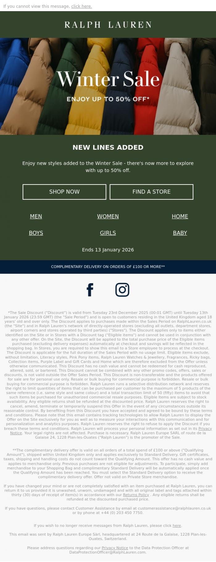 Email Design Inspiration from Ralph Lauren UK, Explore The Winter Sale's Latest Arrivals