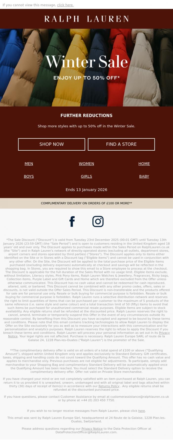Email Design Inspiration from Ralph Lauren UK, More to Explore With Up to 50% Off