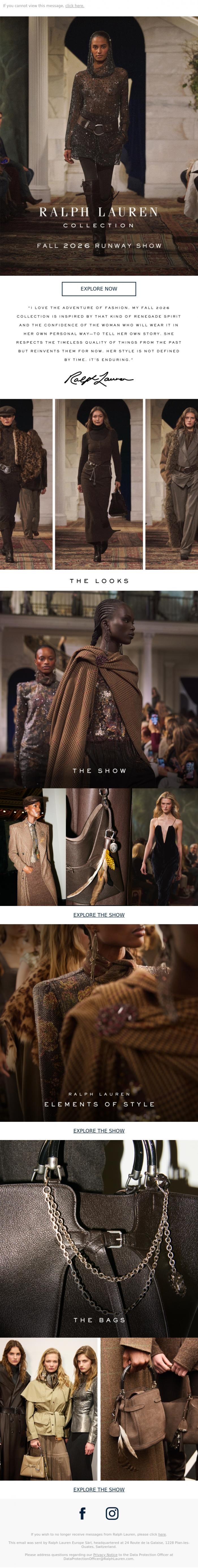 Email Design Inspiration from Ralph Lauren UK, Discover the Fall 2026 Runway Show