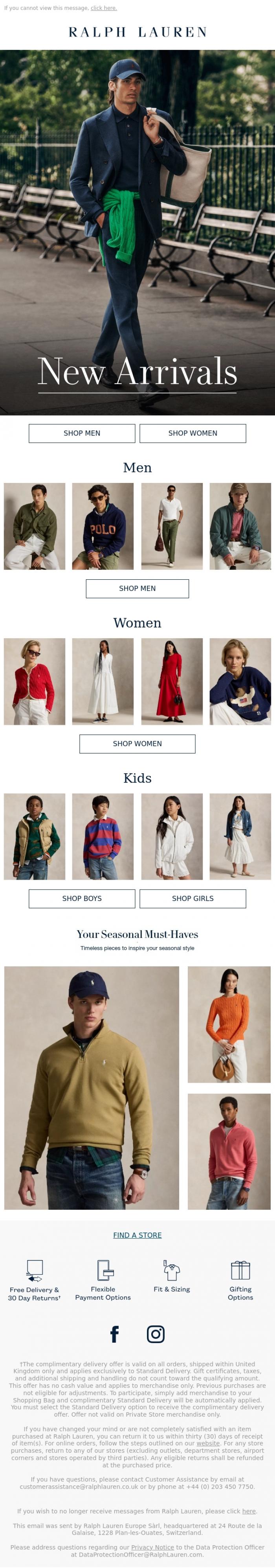 Email Design Inspiration from Ralph Lauren UK, Spring into the Season with New Arrivals