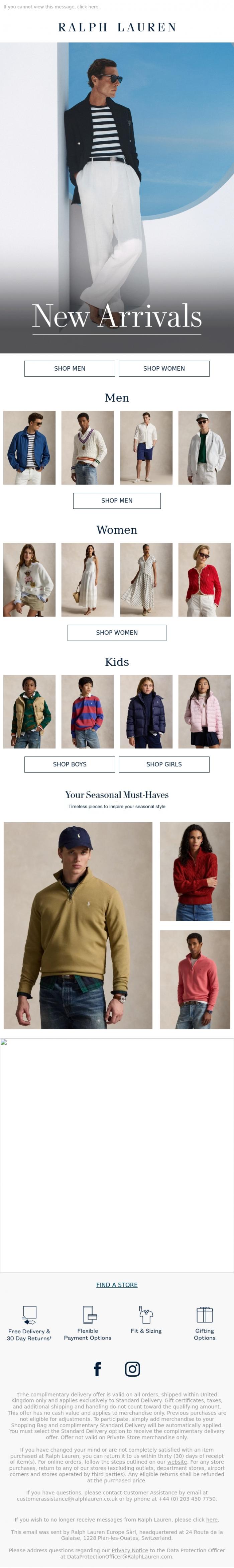 Email Design Inspiration from Ralph Lauren UK, Fresh Arrivals for the Days In-Between