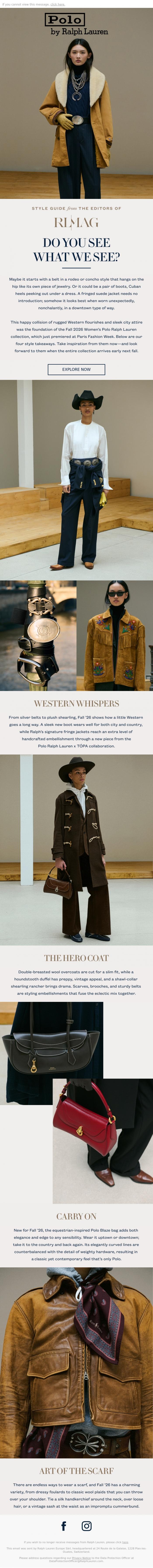 Email Design Inspiration from Ralph Lauren UK, RL Mag: Fall 2026 Women's Polo Ralph Lauren
