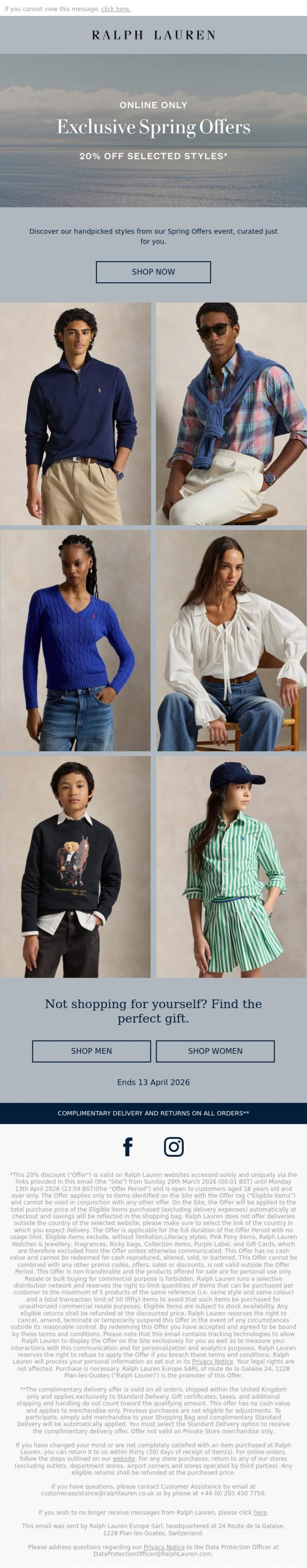 Email Design Inspiration from Ralph Lauren UK, Build Your Dream Wardrobe with 20% Off