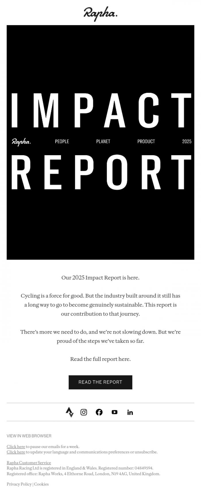 Email Design Inspiration from Rapha, Our 2025 Impact Report