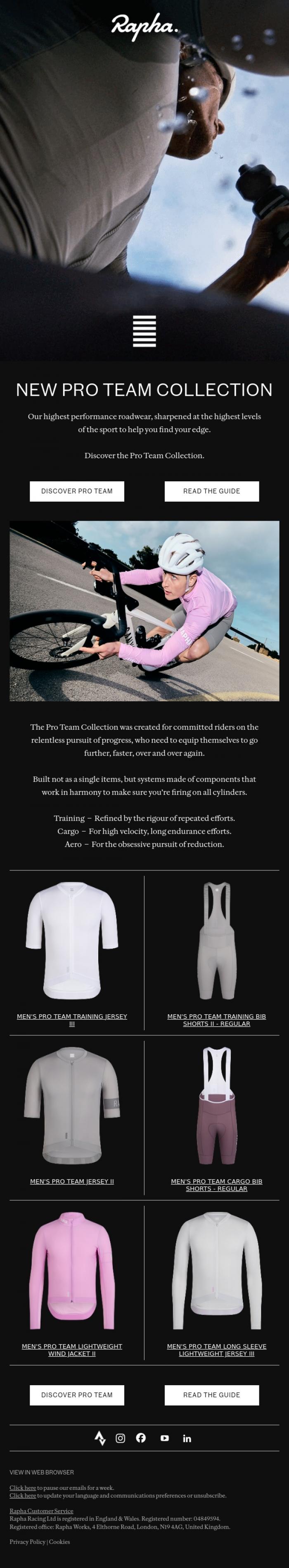 Email Design Inspiration from Rapha, The new Pro Team Collection has landed
