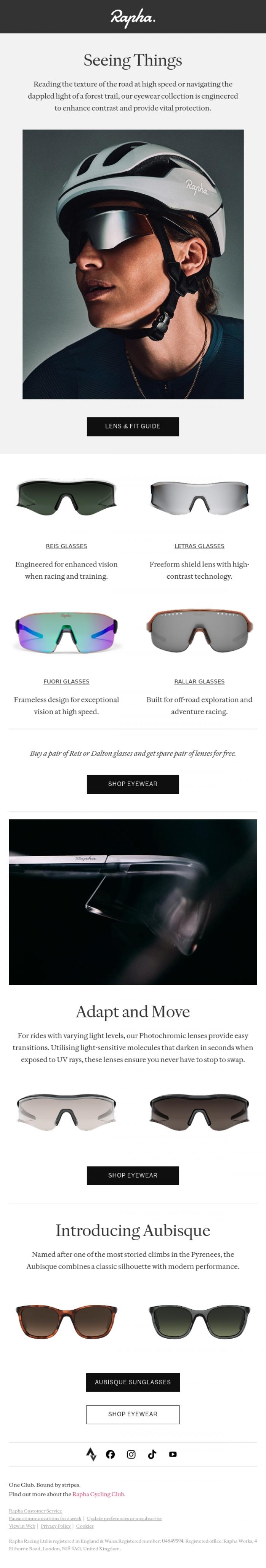Email Design Inspiration from Rapha, New Aubisque Sunglasses