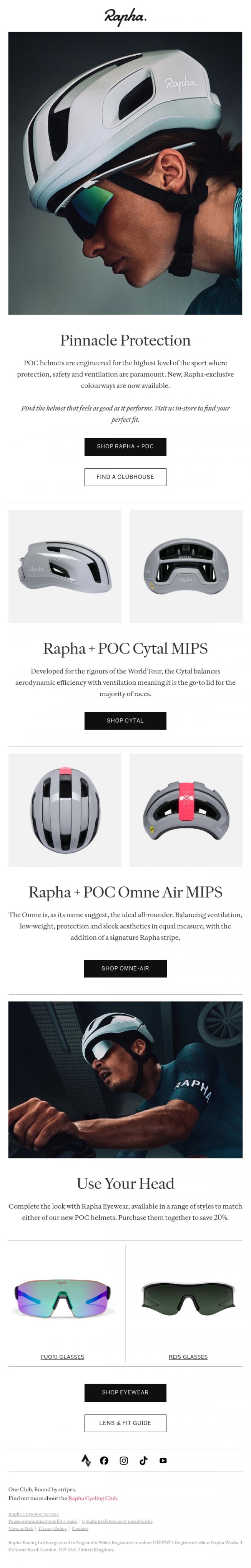 Email Design Inspiration from Rapha, New Rapha + POC helmets have arrived