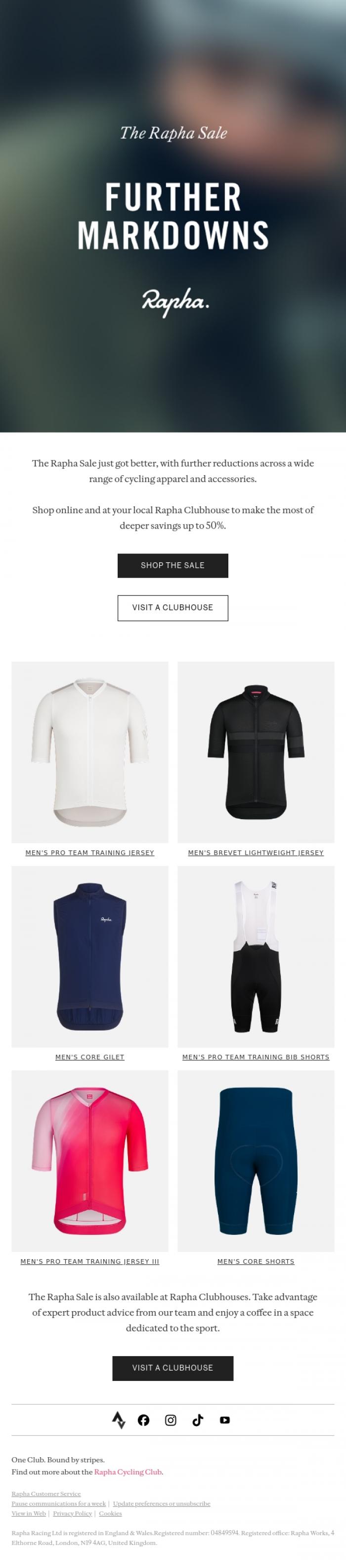 Email Design Inspiration from Rapha, Further Markdowns in the Rapha Sale