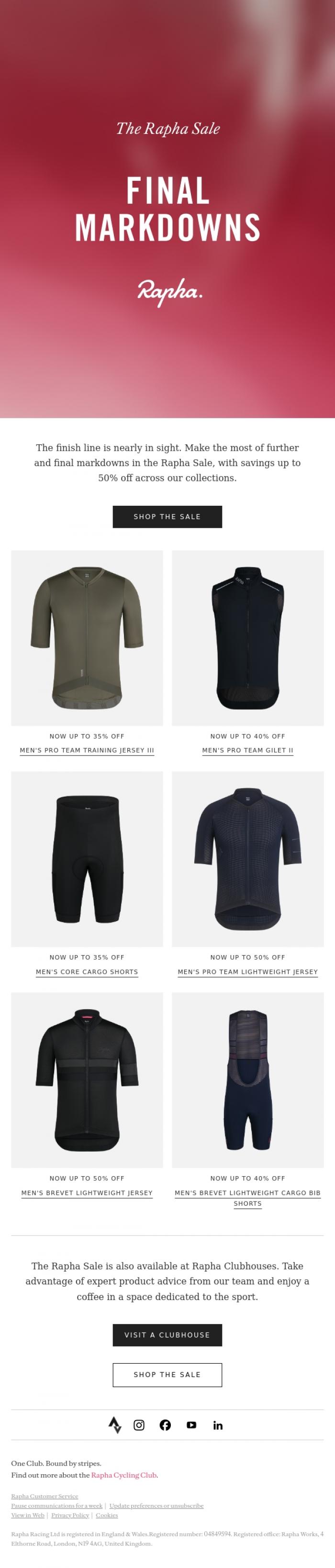 Email Design Inspiration from Rapha, Final Markdowns in the Rapha Sale