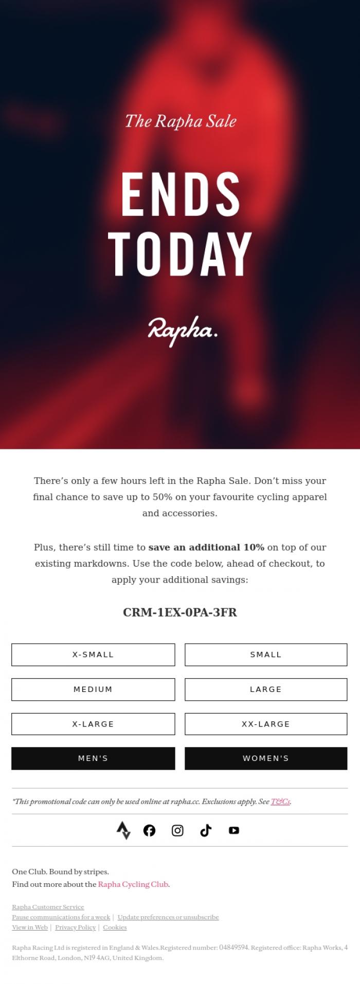 Email Design Inspiration from Rapha, The Rapha Sale Ends Today