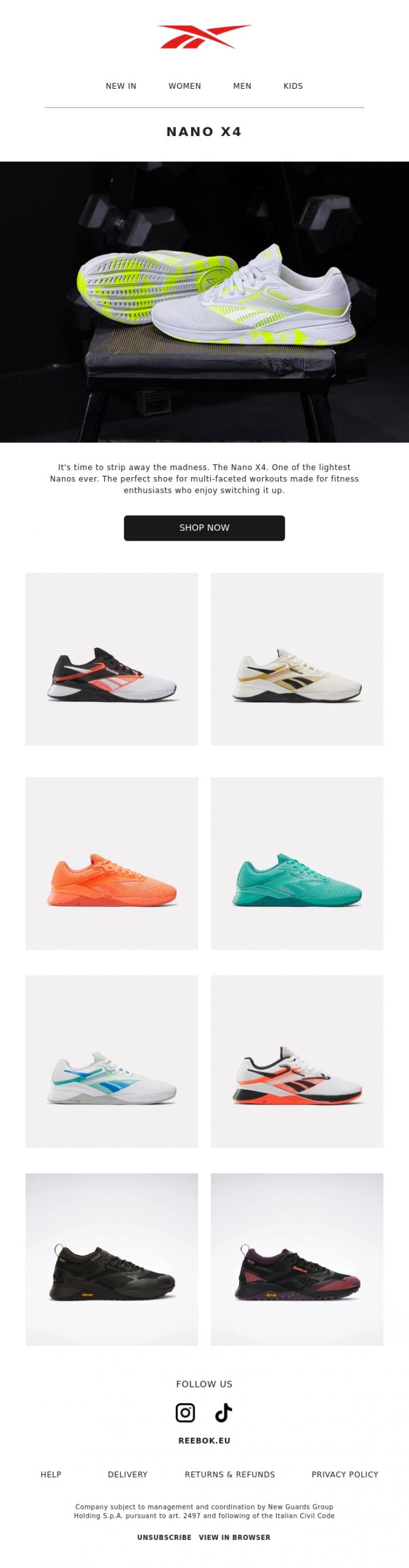 Email Design Inspiration from Reebok, Nano X4