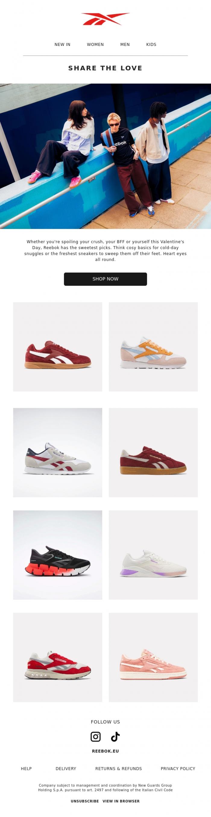 Email Design Inspiration from Reebok, Share The Love This Valentine's