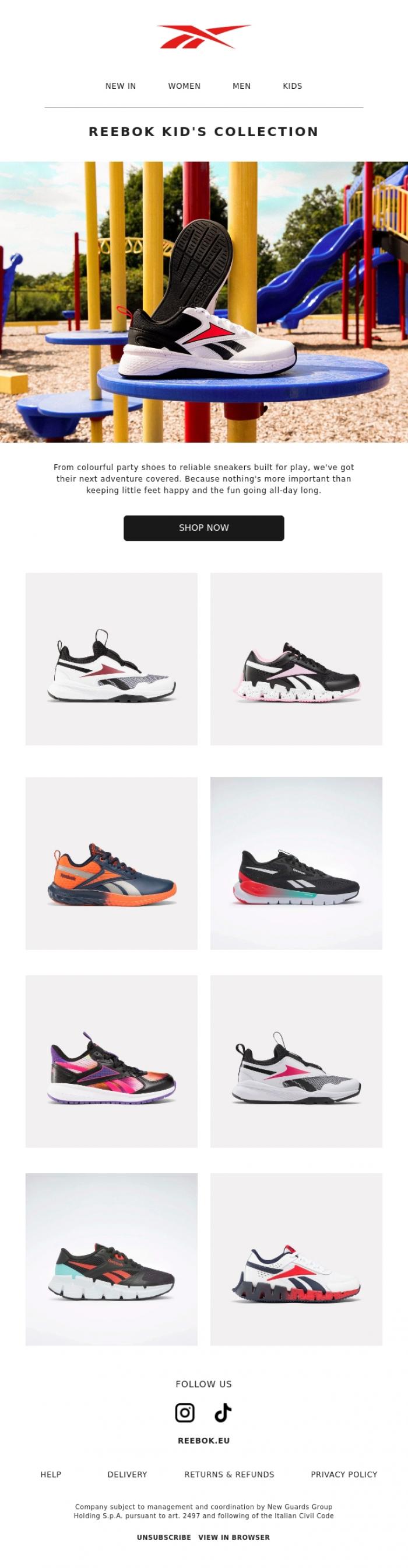 Email Design Inspiration from Reebok, Discover The Reebok Kid's Collection