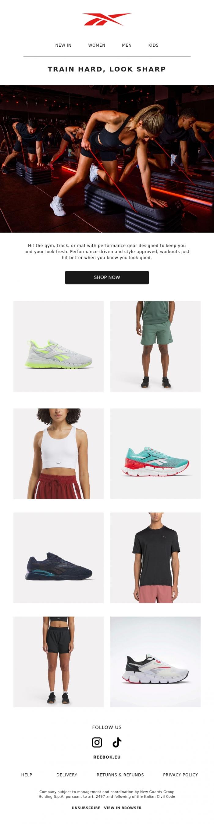 Email Design Inspiration from Reebok, Train Hard And Look Sharp