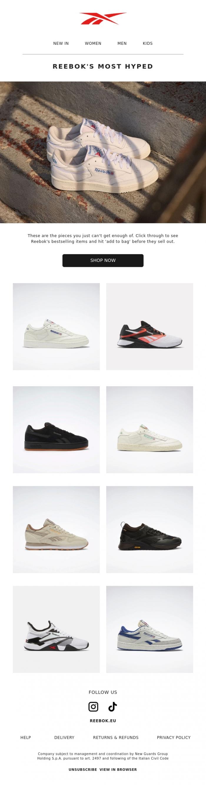 Email Design Inspiration from Reebok, Reebok's Most Hyped