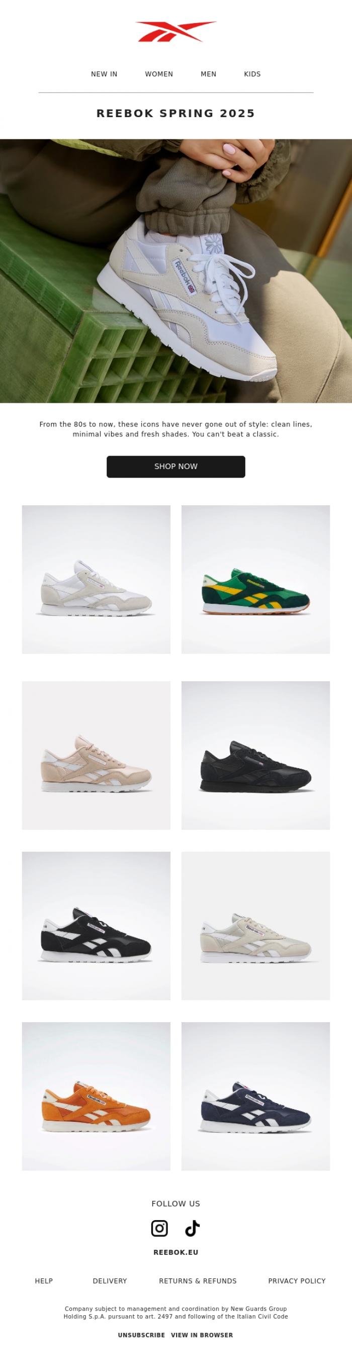 Email Design Inspiration from Reebok, Classic Nylon Sneakers
