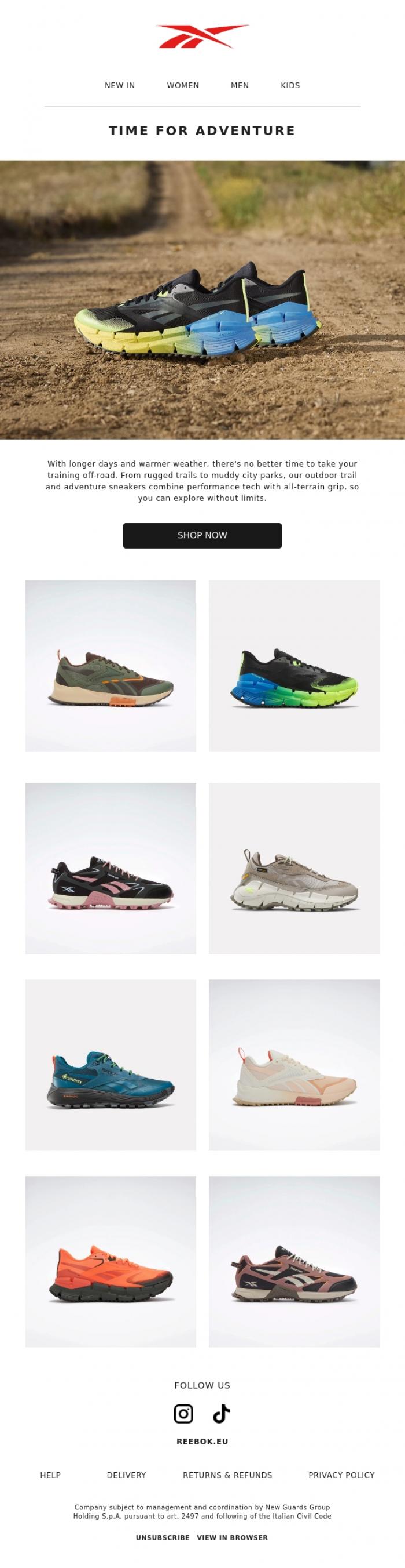 Email Design Inspiration from Reebok, Time For Adventure