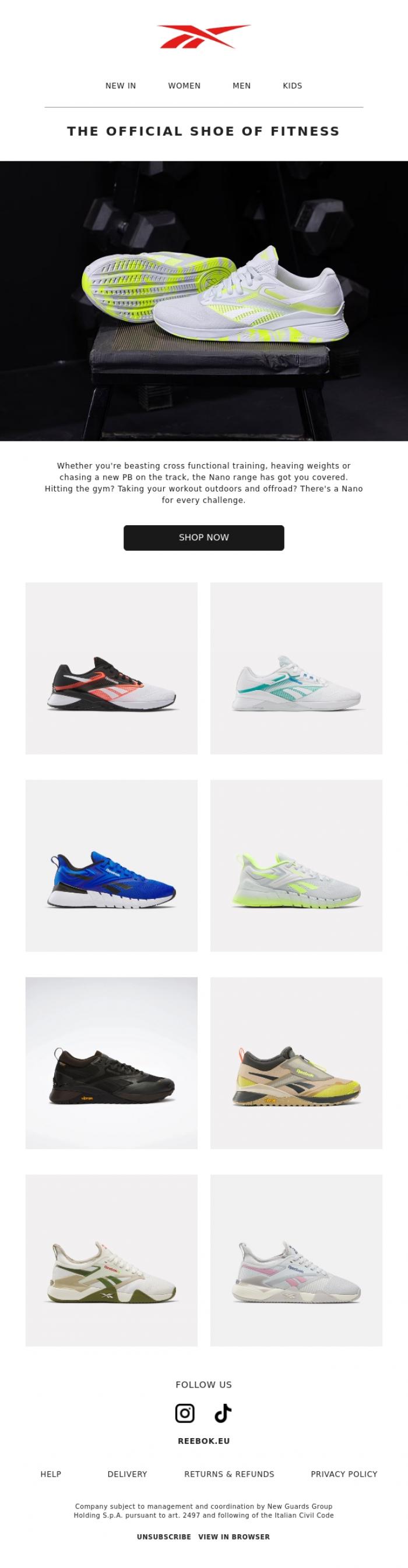 Email Design Inspiration from Reebok, The Official Shoe Of Fitness