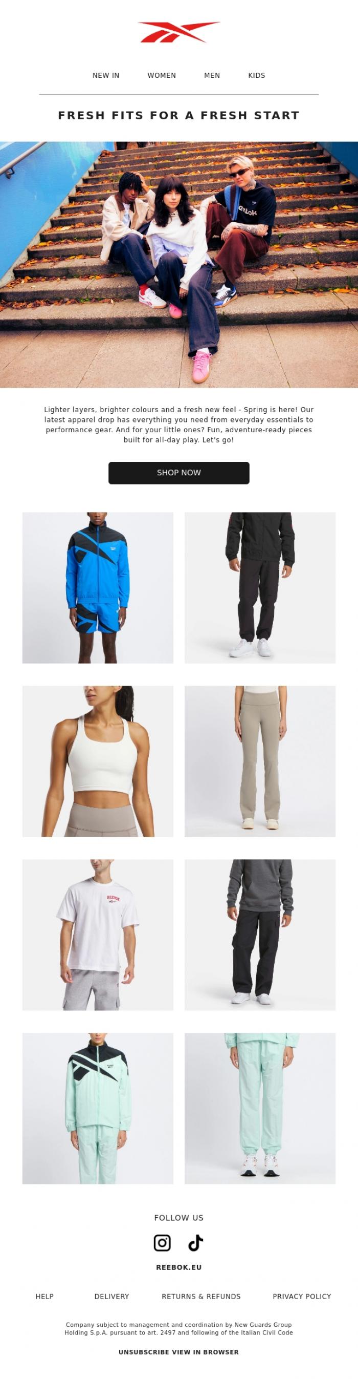Email Design Inspiration from Reebok, Fresh Fits For A Fresh Start
