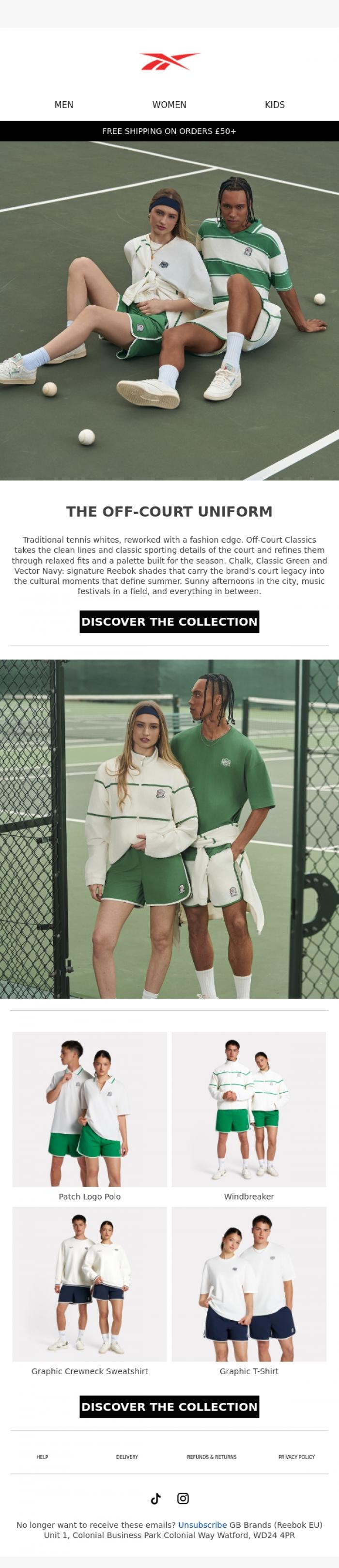 Email Design Inspiration from Reebok EU, Classic Sporting Style, Made For Summer
