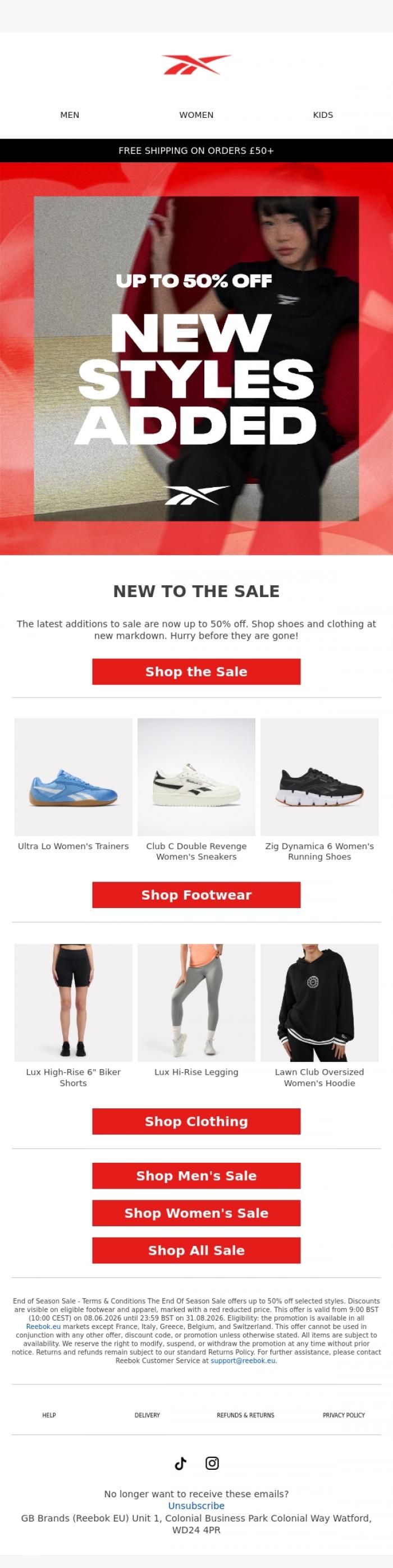 Email Design Inspiration from Reebok EU, Sale Just Got Better!