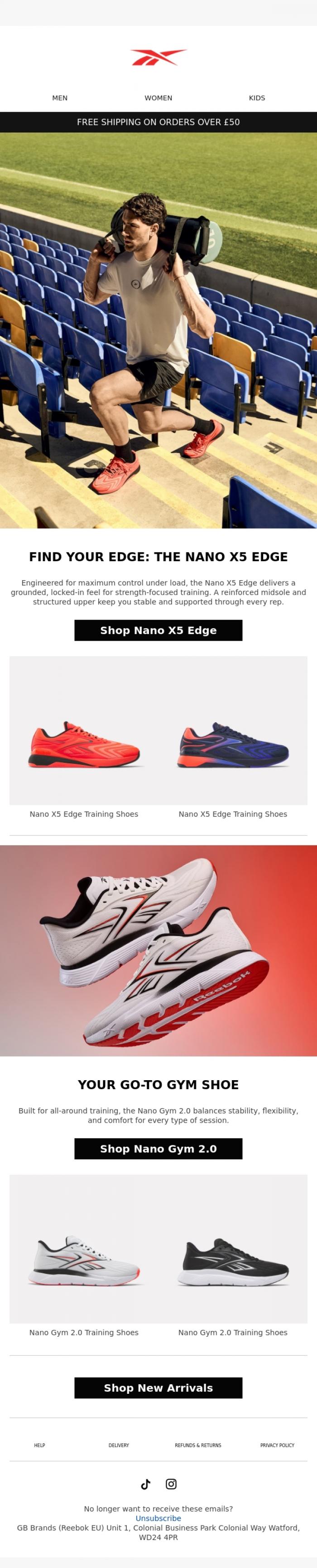 Email Design Inspiration from Reebok EU, New Arrivals: Two Nano Icons