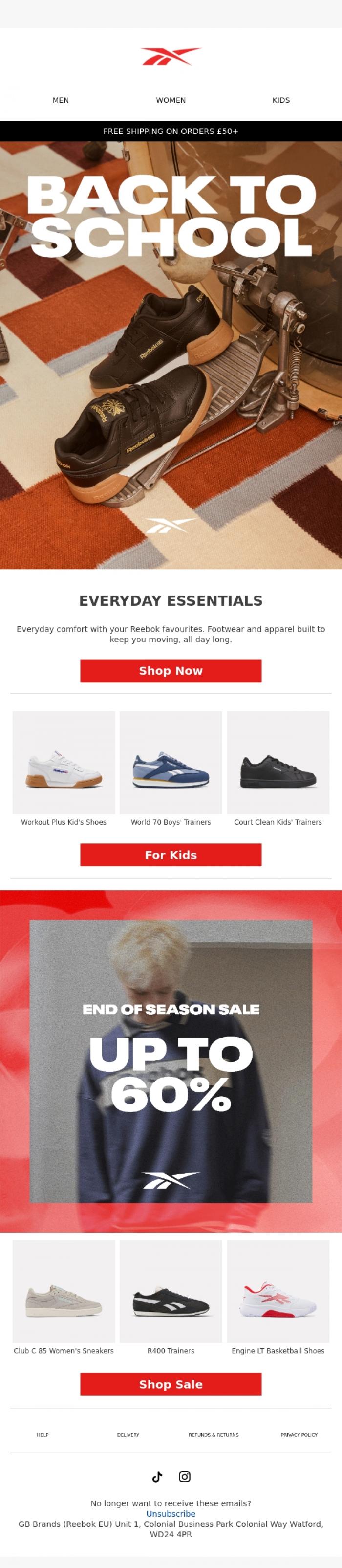 Email Design Inspiration from Reebok EU, Your everyday essentials, ready to go