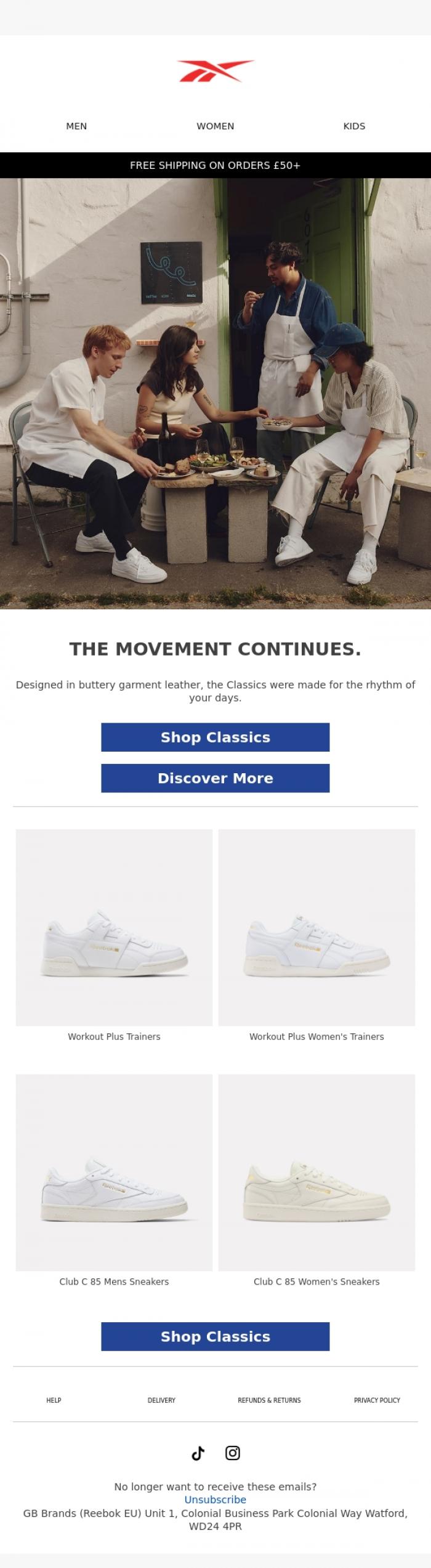 Email Design Inspiration from Reebok EU, The Classics keep the beat.