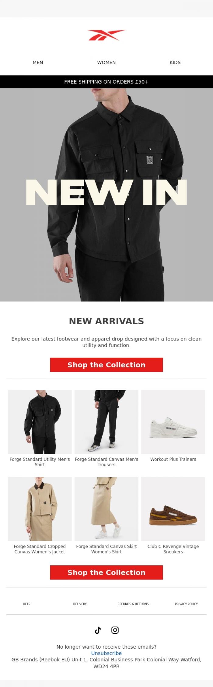Email Design Inspiration from Reebok EU, New In: The Utility Collection