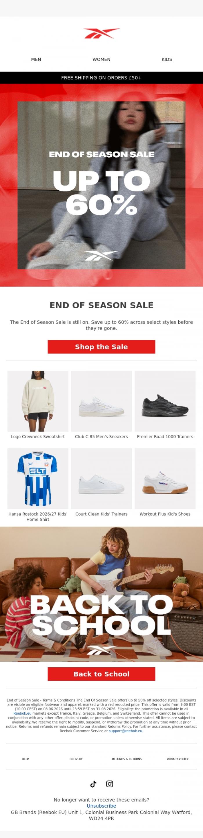 Email Design Inspiration from Reebok EU, A Reminder: End of Season Sale