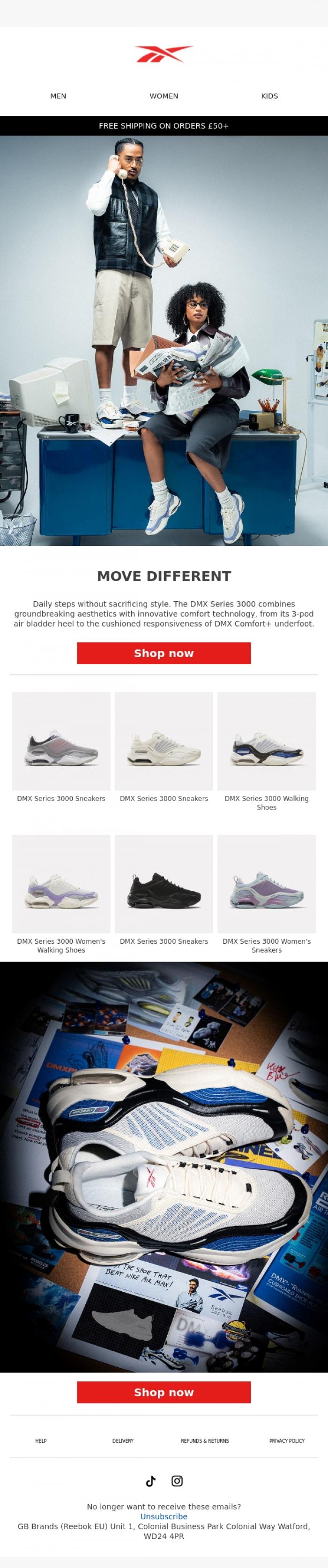Email Design Inspiration from Reebok EU, The DMX Series 3000 Has Landed