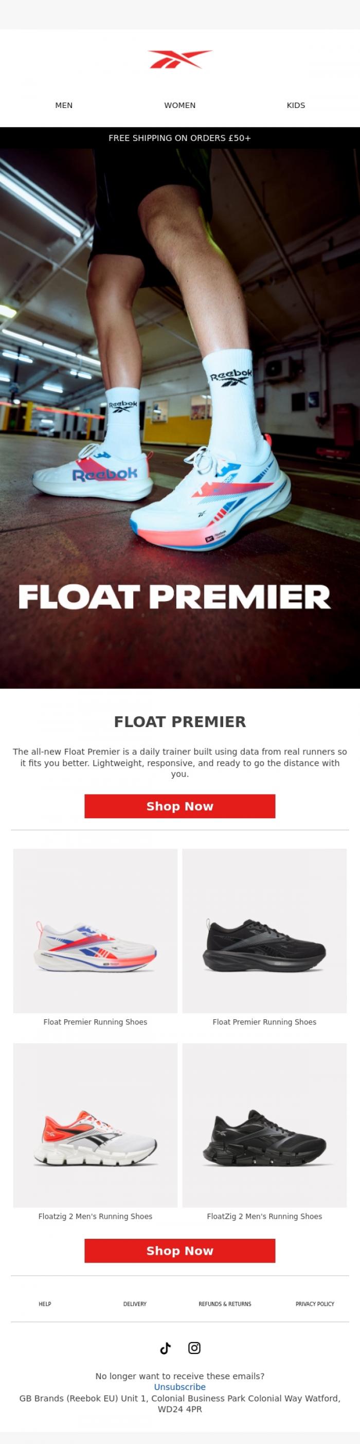 Email Design Inspiration from Reebok EU, Meet the Float Premier