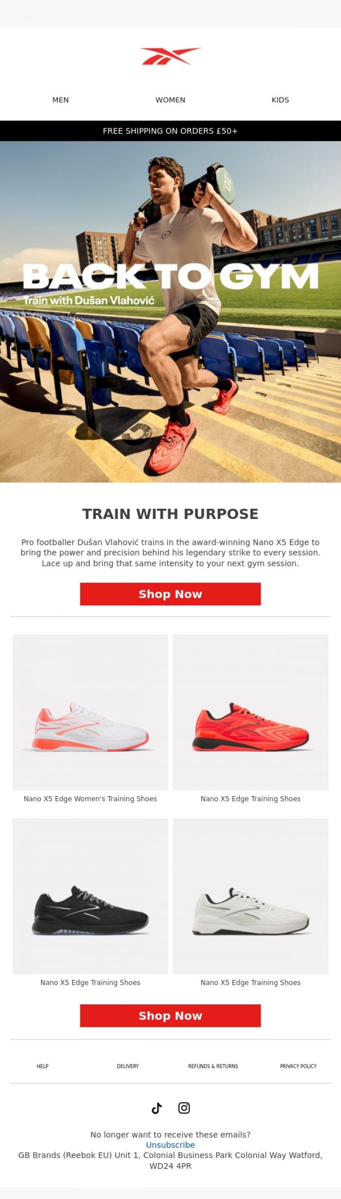 Email Design Inspiration from Reebok EU, Gear Up for Your Next Gym Session