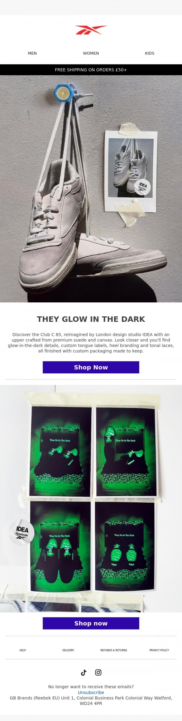 Email Design Inspiration from Reebok EU, Reebok x IDEA: The Club C 85, Reimagined