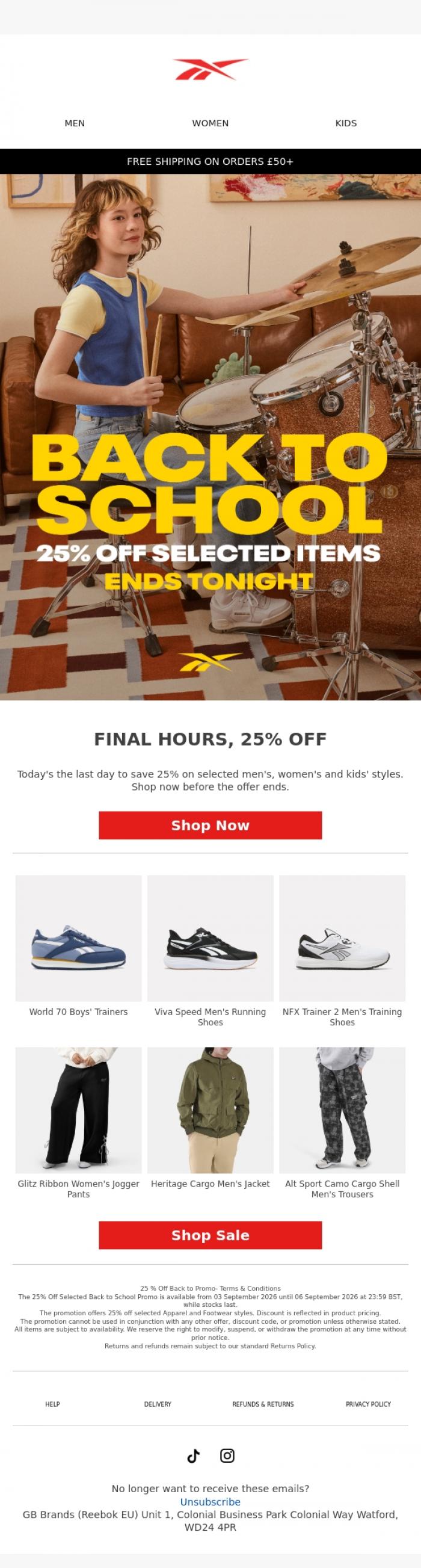Email Design Inspiration from Reebok EU, Last Day: 25% Off Ends Tonight