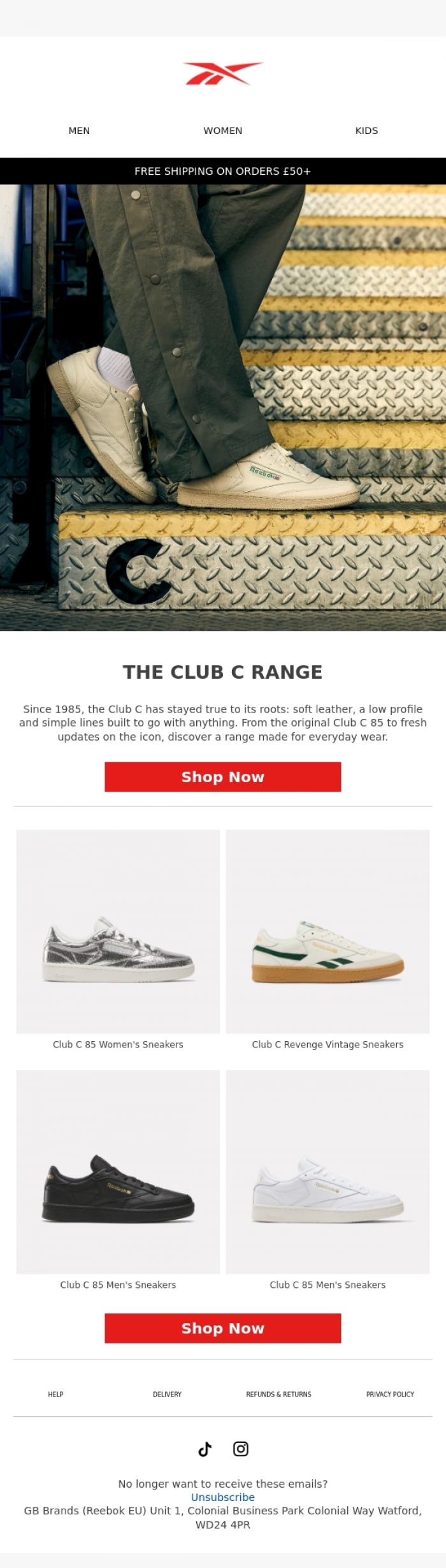 Email Design Inspiration from Reebok EU, The Club C, an Icon Since '85