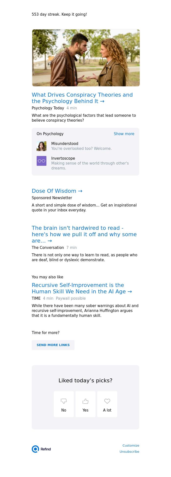 Email Design Inspiration from Refind, ☀️ What Drives Conspiracy Theories and the Psychology Behind It