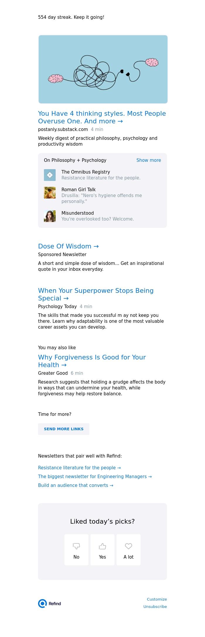 Email Design Inspiration from Refind, ☀️ You Have 4 thinking styles. Most People Overuse One. And more