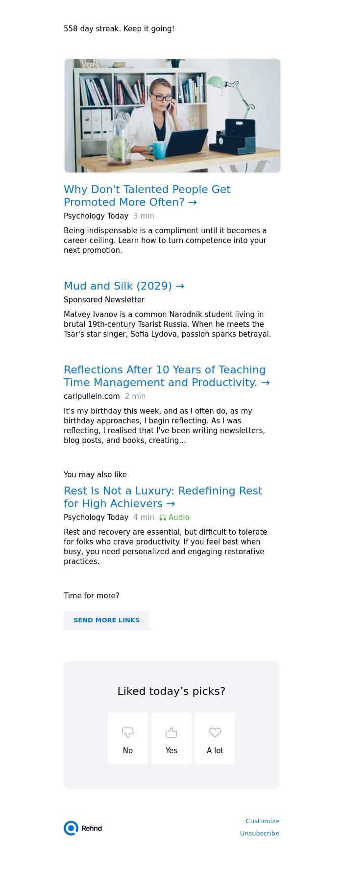 Email Design Inspiration from Refind, ☀️ Why Don't Talented People Get Promoted More Often?
