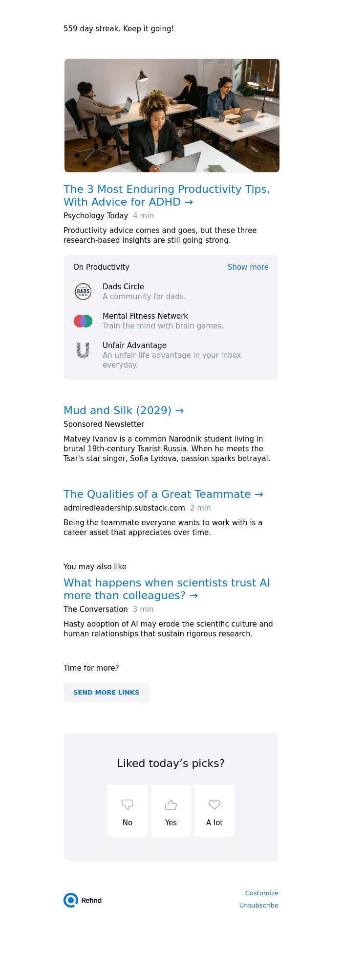 Email Design Inspiration from Refind, ☀️ The 3 Most Enduring Productivity Tips, With Advice for ADHD